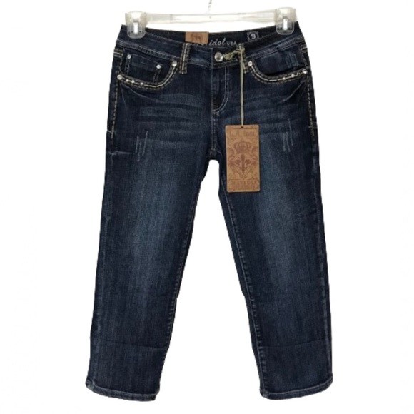 L.A. idol Denim - L.A. Idol Capri Jeans Rhinestone Jeweled Embellished Embroidered Ladies 9 New
